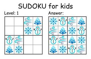 Sudoku. Kids and adult mathematical mosaic. Kids game. Winter theme. Magic square. Logic puzzle game. Digital rebus vector