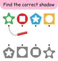 Find the correct shadow. Kids game. Educational matching game for children vector