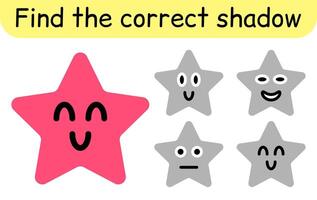 Find the correct shadow. Kids game. Educational matching game for children. Star theme. vector