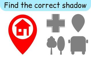 Find the correct shadow. Kids game. Educational matching game for children. Road theme vector