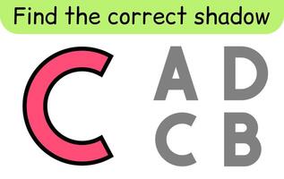 Find the correct shadow. Kids game. Educational matching game for children. Alphabet theme vector