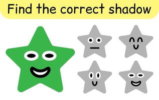 Find the correct shadow. Kids game. Educational matching game for children. Star theme. vector