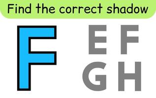 Find the correct shadow. Kids game. Educational matching game for children. Alphabet theme vector