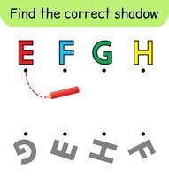 Find the correct shadow. Kids game. Educational matching game for children. Alphabet theme vector