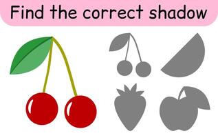 Find the correct shadow. Kids game. Educational matching game for children. Fruit theme vector