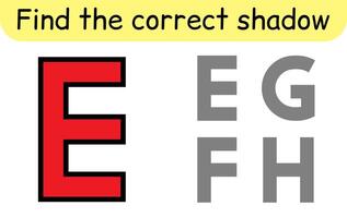 Find the correct shadow. Kids game. Educational matching game for children. Alphabet theme vector
