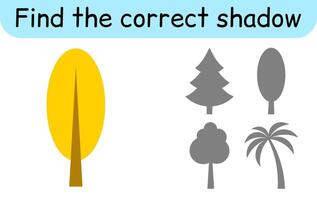 Find the correct shadow. Kids game. Educational matching game for children. Tree theme vector