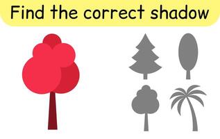 Find the correct shadow. Kids game. Educational matching game for children. Tree theme vector