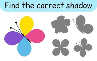 Find the correct shadow. Kids game. Educational matching game for children vector