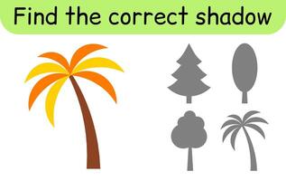 Find the correct shadow. Kids game. Educational matching game for children. Tree theme vector