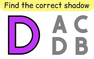 Find the correct shadow. Kids game. Educational matching game for children. Alphabet theme vector