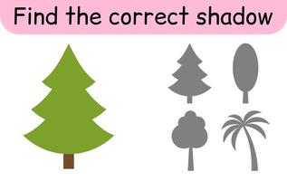 Find the correct shadow. Kids game. Educational matching game for children. Tree theme vector
