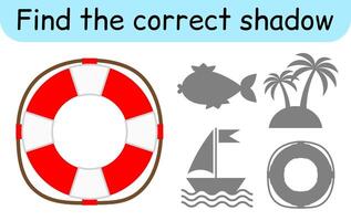 Find the correct shadow. Kids game. Educational matching game for children. Sea theme vector