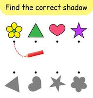 Find the correct shadow. Kids game. Educational matching game for children. vector