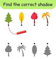 Find the correct shadow. Kids game. Educational matching game for children. Tree theme vector