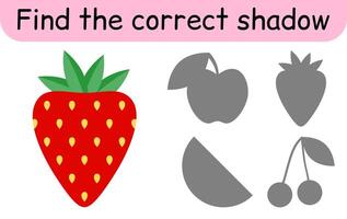 Find the correct shadow. Kids game. Educational matching game for children. Fruit theme vector