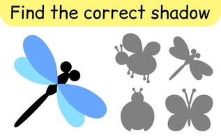 Find the correct shadow. Kids game. Educational matching game for children. Insect theme vector