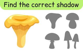 Find the correct shadow. Kids game. Educational matching game for children. Mushroom theme vector