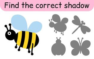 Find the correct shadow. Kids game. Educational matching game for children. Insect theme vector