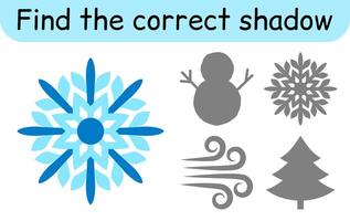 Find the correct shadow. Kids game. Educational matching game for children. Winter theme vector