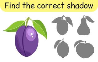 Find the correct shadow. Kids game. Educational matching game for children. Fruit theme vector