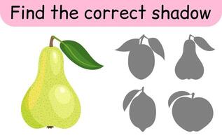 Find the correct shadow. Kids game. Educational matching game for children. Fruit theme vector