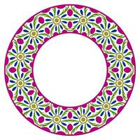 Decorative round ornament. Ceramic tile border. Pattern for plates or dishes. Islamic, indian, arabic motifs. Porcelain pattern design. Abstract floral ornament border vector