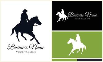 silhouette cowboy horseman logo template vector