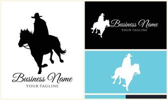 silhouette cowboy horseman logo template vector