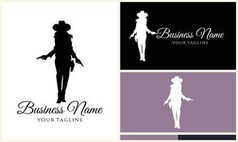 silhouette cowboy horseman logo template vector