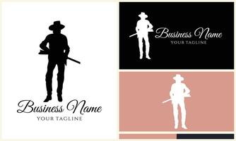 silhouette cowboy horseman logo template vector