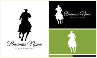 silhouette cowboy horseman logo template vector