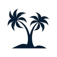 Black vector single palm tree silhouette icon isolated