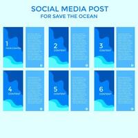 SET BACKGROUND WITH ORGANIC SHAPES COLORFUL SOCIAL MEDIA POST SAVE OCEAN TEMPLATE FLAT BLUE COLOR VECTOR DESIGN GOOD FOR SOCIAL MEDIA POST, COVER, POSTER, BROCHURE