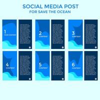 SET BACKGROUND WITH ORGANIC SHAPES COLORFUL SOCIAL MEDIA POST SAVE OCEAN TEMPLATE FLAT BLUE COLOR VECTOR DESIGN GOOD FOR SOCIAL MEDIA POST, COVER, POSTER, BROCHURE