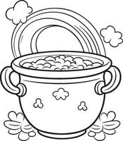 Saint Patrick's Day, Irish pot, golden coins coloring page vector