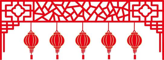 Chinese style hollow pattern hanging lantern border vector