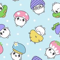 Seamless pattern of kawaii cute mushrooms. Vector children's illustration for textile, background