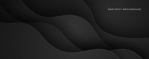 3D black geometric abstract background overlap layer on dark space with waves shape decoration. Minimalist modern graphic design element cutout style concept for banner, flyer, card, or brochure cover vector