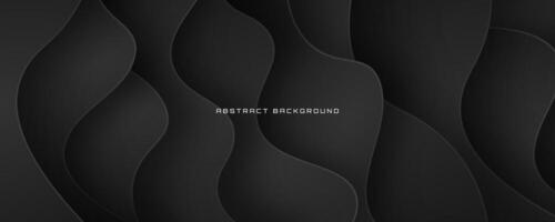 3D black geometric abstract background overlap layer on dark space with waves shape decoration. Minimalist modern graphic design element cutout style concept for banner, flyer, card, or brochure cover vector