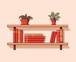 books wooden shelf vector illustration