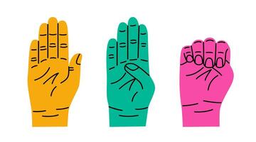 Gesture for help. Colorful hand gesture in case of domestic violence, insecurity. Sign language. The violence at home signal for help. Modern trendy flat cartoon style. vector