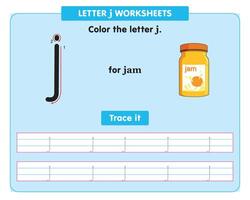 alphabet tracing worksheet with small letter j vector