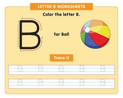 alphabet tracing worksheet with capital letter B vector