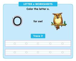 alphabet tracing worksheet with small letter o vector