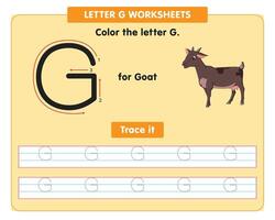 alphabet tracing worksheet with capital letter G vector