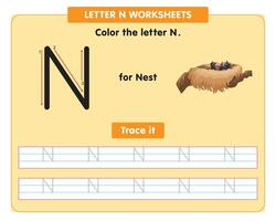 alphabet tracing worksheet with capital letter N vector