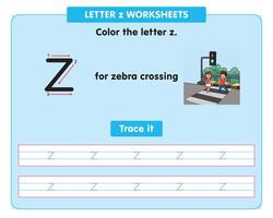 alphabet tracing worksheet with small letter z vector