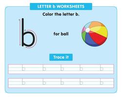 alphabet tracing worksheet with small letter b vector