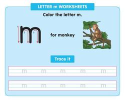 alphabet tracing worksheet with small letter m vector